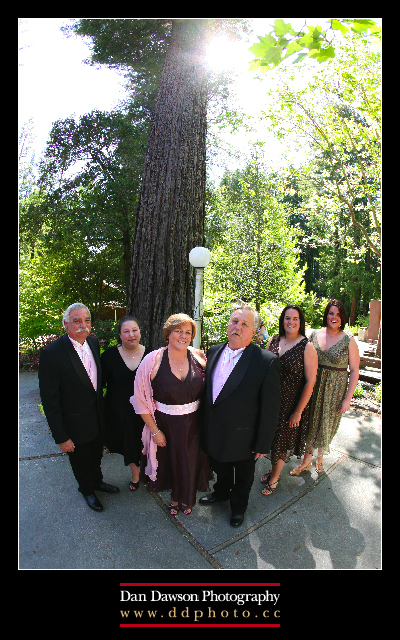 Jim & Pamâ€™s family in front of Mount Hermonâ€™s â€œWoodpecker Treeâ€